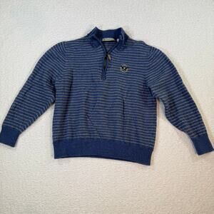 Donald Ross womens blue striped 100% merino wool 1/4 zip sweater